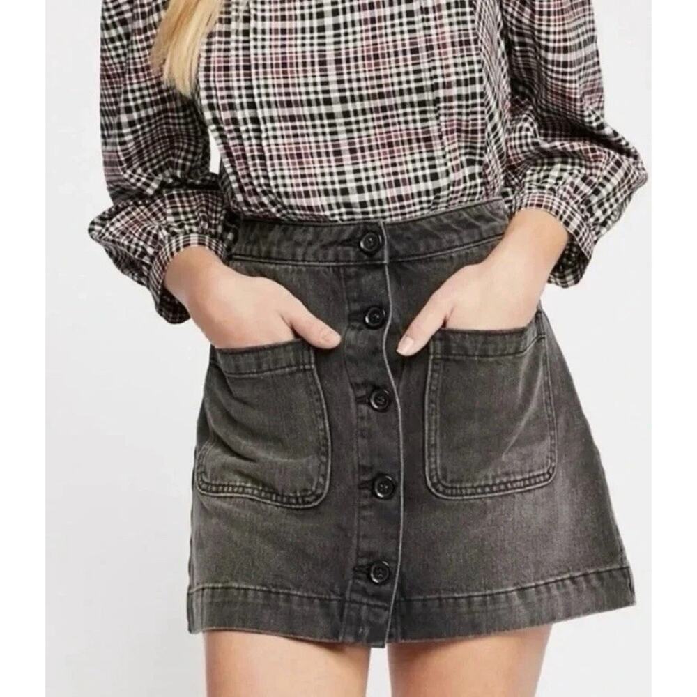 Free People Skirt Womens 27 Super High Rise DON'T GET ME WRONG Faded Black Denim - Picture 2 of 9